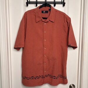 VTG OCI Jeans Co. Button Down Shirt Men's Large 100% Cotton Orange Plaid Tribal